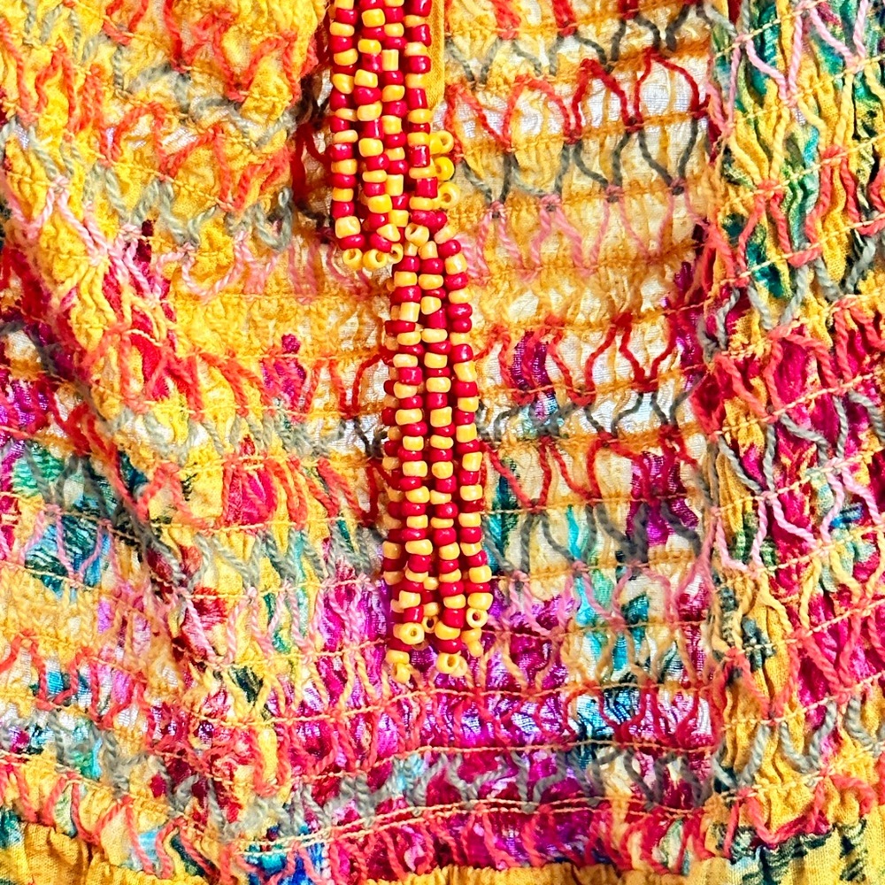 FARM Rio Yellow Floral Midi Dress with Pink & Green Embroidery - Picture 7 of 8